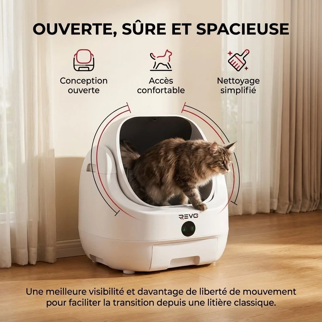 Litière Autonettoyante pour Chats REVO Alvya 9 – Conception Ouverte – Bac Hermétique 9 L – Application Wi‑Fi & Nettoyage Profond - 6
