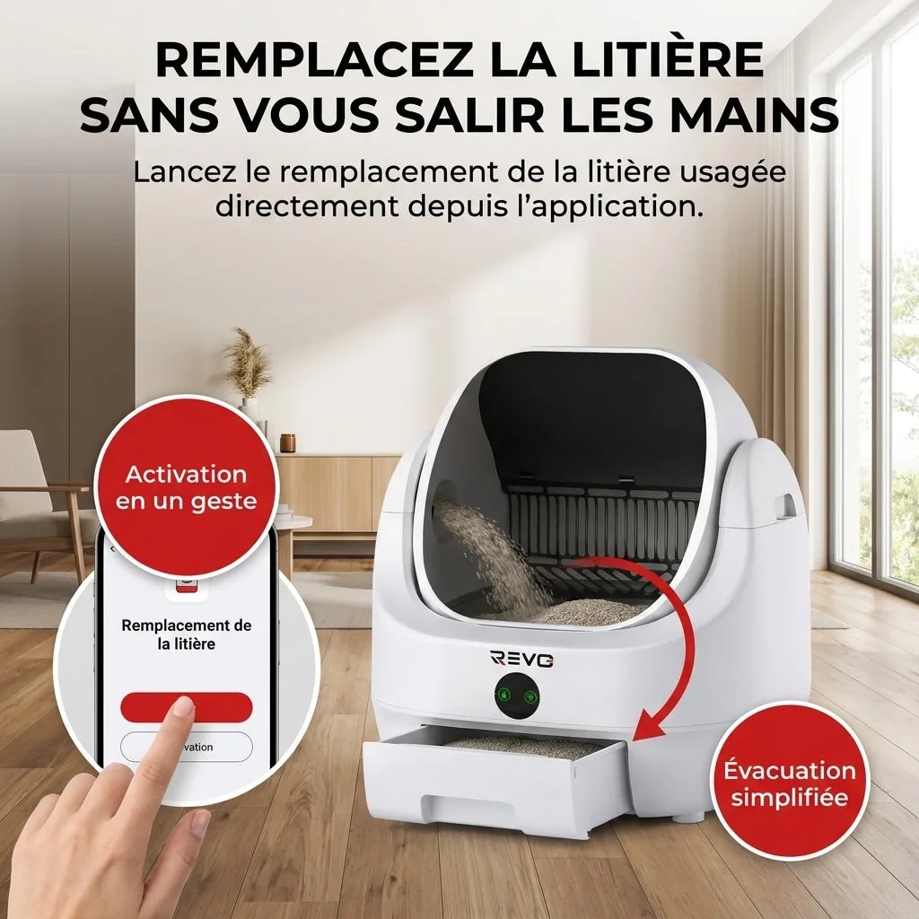 Litière Autonettoyante pour Chats REVO Alvya 9 – Conception Ouverte – Bac Hermétique 9 L – Application Wi‑Fi & Nettoyage Profond - 8