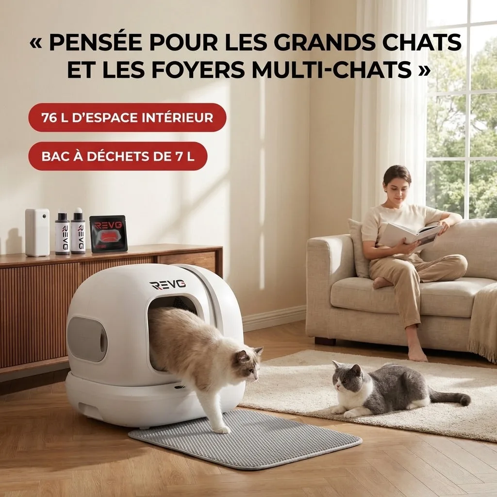 Litière Autonettoyante pour Chats REVO Elyra 76 – Capacité 76 + 7 L – Application Wi‑Fi – Triple Désodorisation – Sécurité Multicapteurs - 4