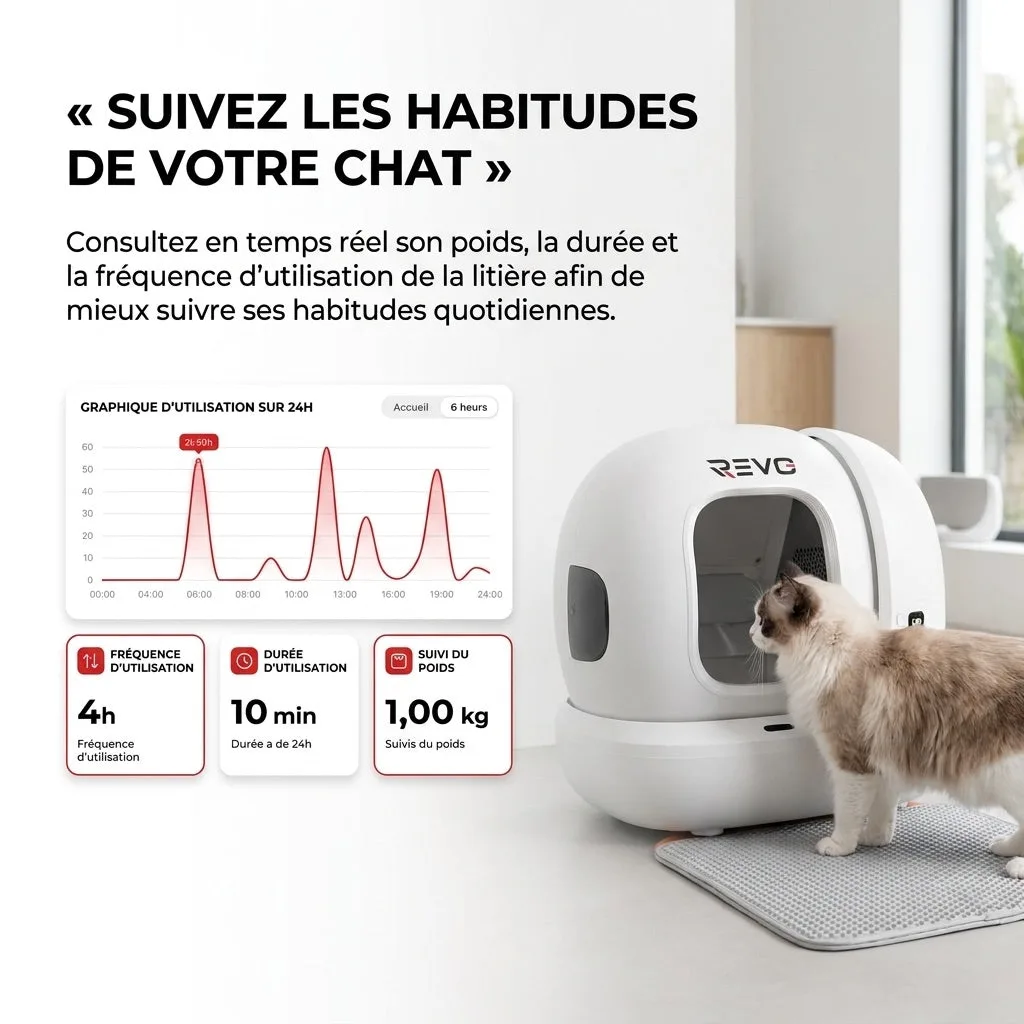 Litière Autonettoyante pour Chats REVO Elyra 76 – Capacité 76 + 7 L – Application Wi‑Fi – Triple Désodorisation – Sécurité Multicapteurs - 5