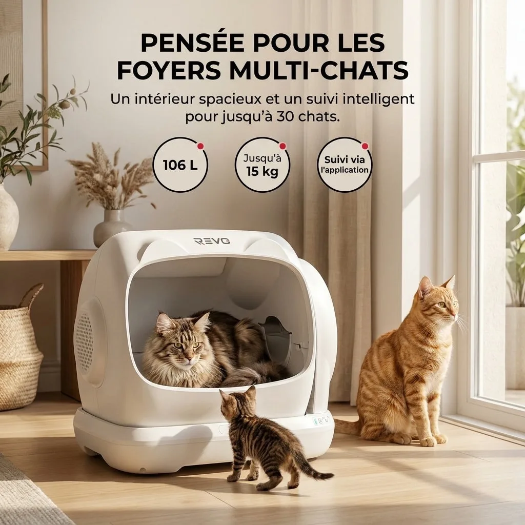 Litière Autonettoyante pour Chats REVO Felixa 106 – 106 L – Contrôle par Application – Jusqu’à 15 kg - 3