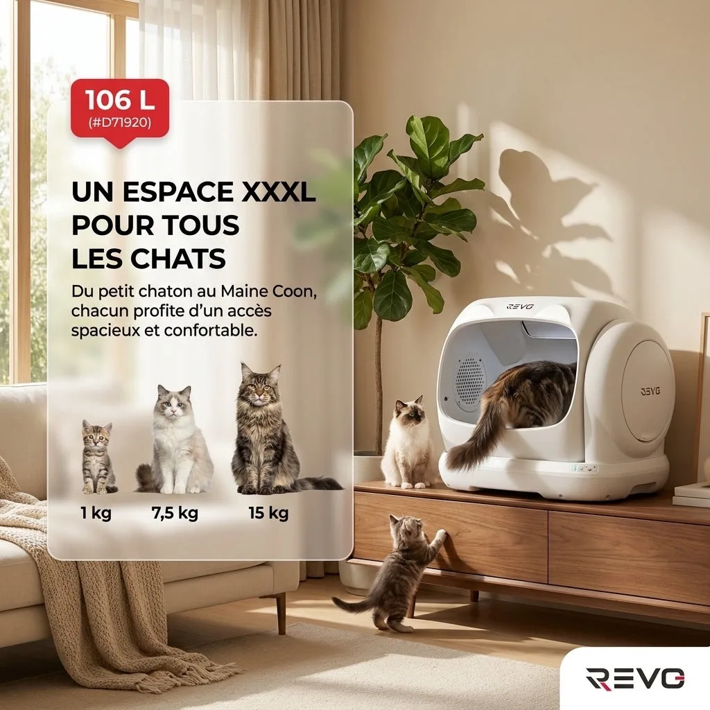Litière Autonettoyante pour Chats REVO Felixa 106 – 106 L – Contrôle par Application – Jusqu’à 15 kg - 5