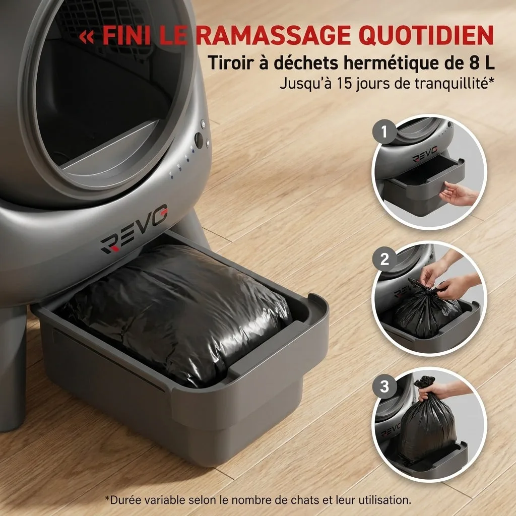 Litière Autonettoyante pour Chats REVO Nuvia 88 – Capacité 80 + 8 L – Application, Sécurité 10 Niveaux & Élimination des Odeurs - 4