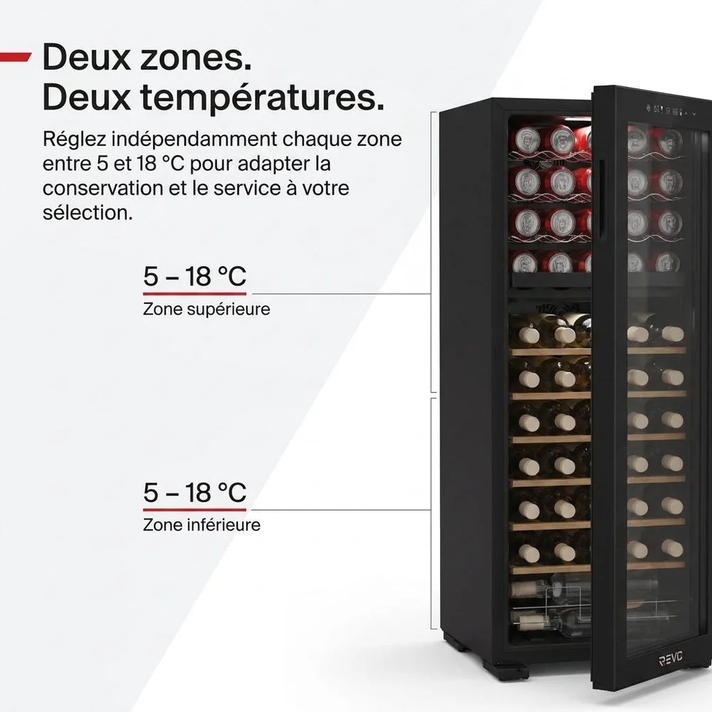 Cave à Vin Multi-Température REVO Millésime 55 – 55 Bouteilles – Double Zone 5–18 °C – 150 L – 39 dB - 4
