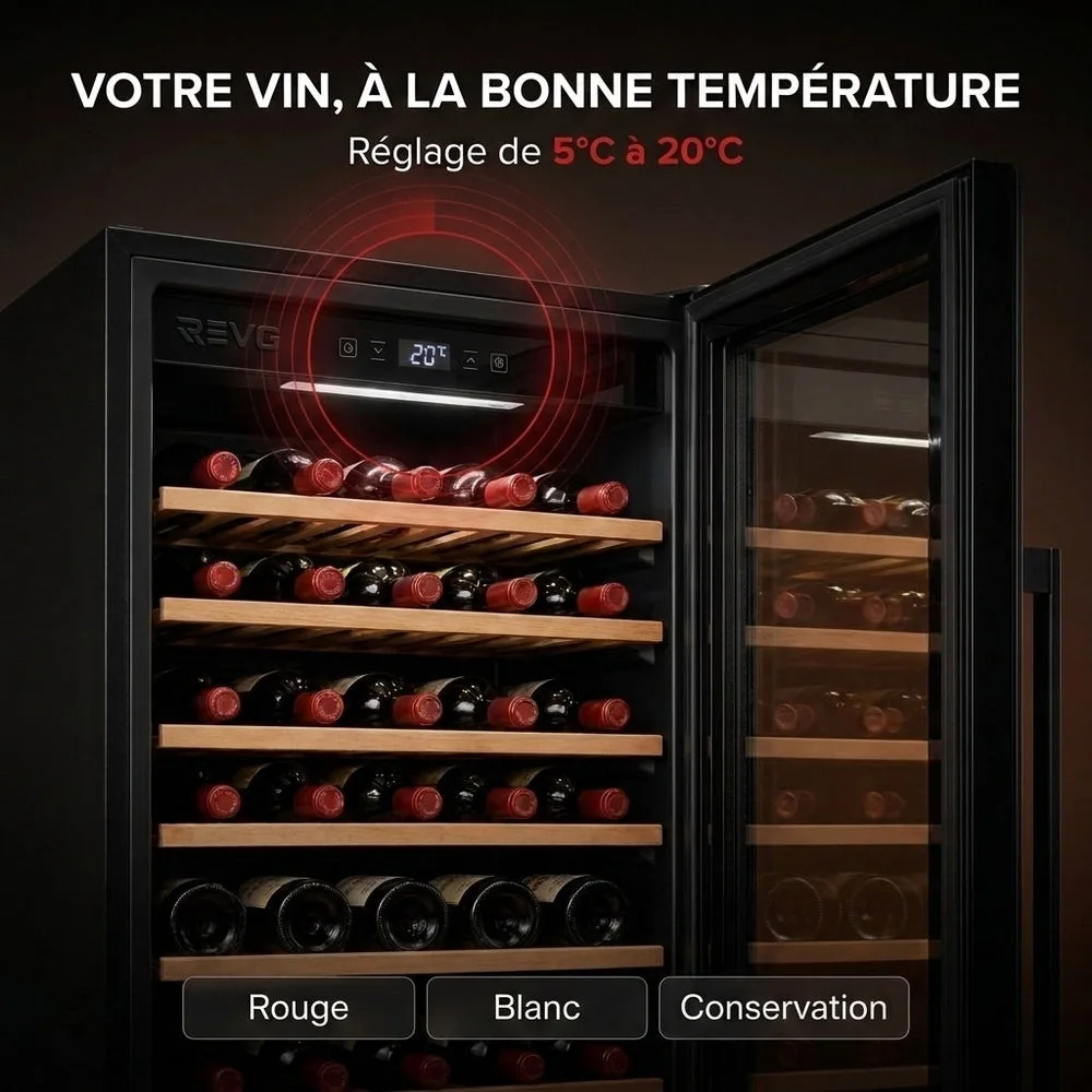 Cave à Vin REVO Cellar 58 – 58 Bouteilles – Monozone 5°C à 20°C – Verre Anti-UV – 37 dB – Wi-Fi - 5