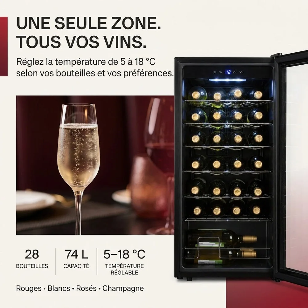 Cave à Vin REVO Écrin 28 – 28 Bouteilles – 74 L – 5 à 18 °C – 39 dB – Porte Vitrée - 3