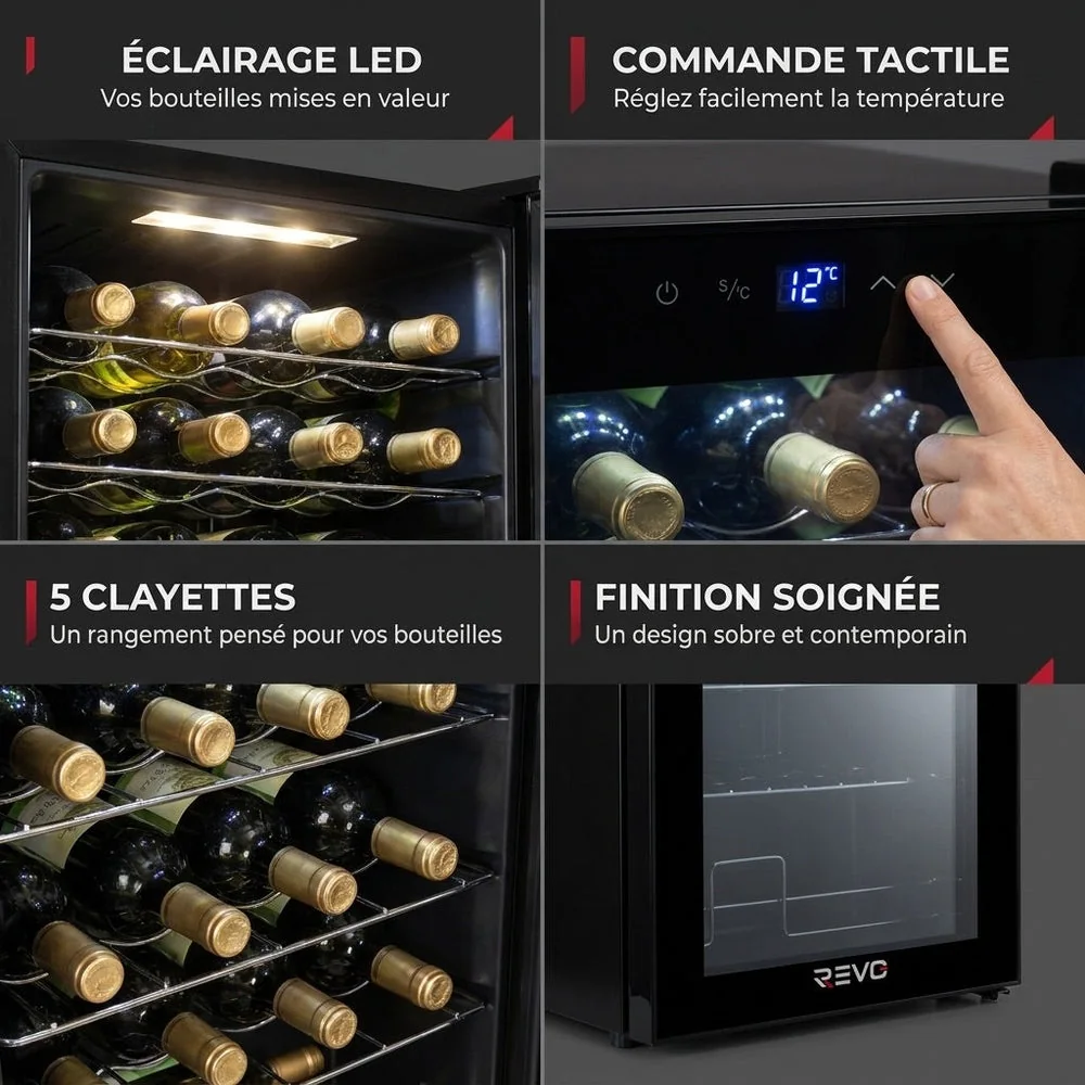 Cave à Vin REVO Écrin 28 – 28 Bouteilles – 74 L – 5 à 18 °C – 39 dB – Porte Vitrée - 5