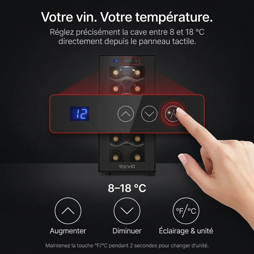 Cave à Vin REVO Vinea – 12 Bouteilles – Température 8 à 18 °C – Triple Vitrage – Ultra-Silencieuse < 26 dB - 3