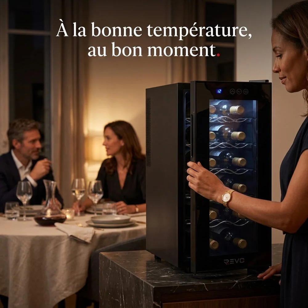 Cave à Vin REVO Vinea – 12 Bouteilles – Température 8 à 18 °C – Triple Vitrage – Ultra-Silencieuse < 26 dB - 4