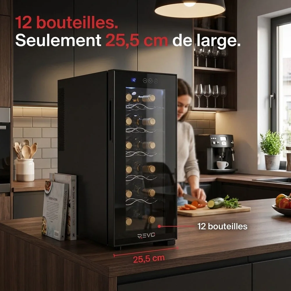 Cave à Vin REVO Vinea – 12 Bouteilles – Température 8 à 18 °C – Triple Vitrage – Ultra-Silencieuse < 26 dB - 6