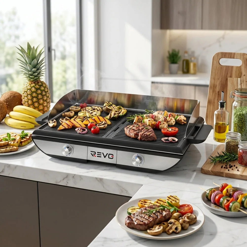 Combiné Plancha & Grill Électrique REVO Sitges – Double Zone de Cuisson – 2300 W - 4