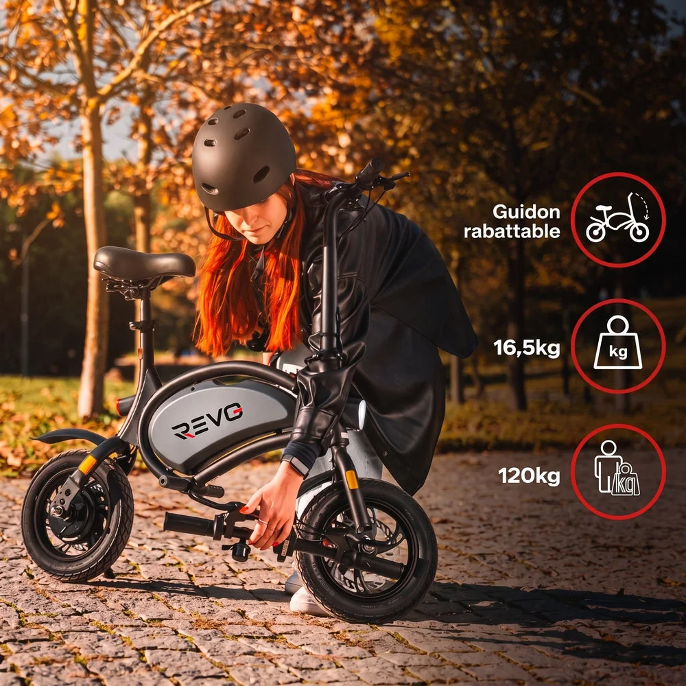 Draisienne Électrique REVO Volt – 350 W – Autonomie 15 à 20 km – Batterie 36V – Pliable – Freins à Disque Avant/Arrière - 3