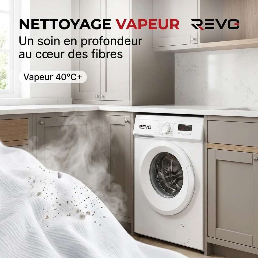 Lave-Linge Hublot REVO Élégance 8 – Machine à Laver 8 kg – Classe A – 1400 tr/min – 15 Programmes, Vapeur & Format Slim - 4