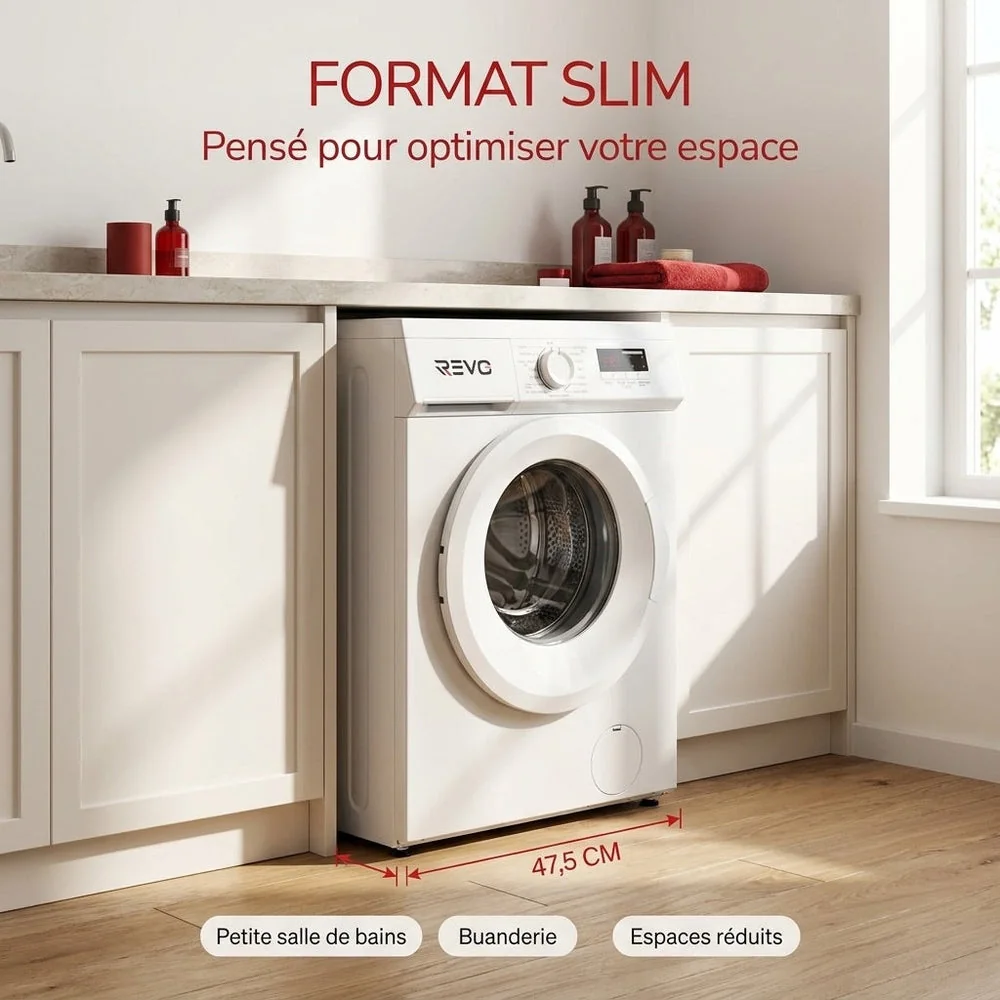 Lave-Linge Hublot REVO Élégance 8 – Machine à Laver 8 kg – Classe A – 1400 tr/min – 15 Programmes, Vapeur & Format Slim - 6