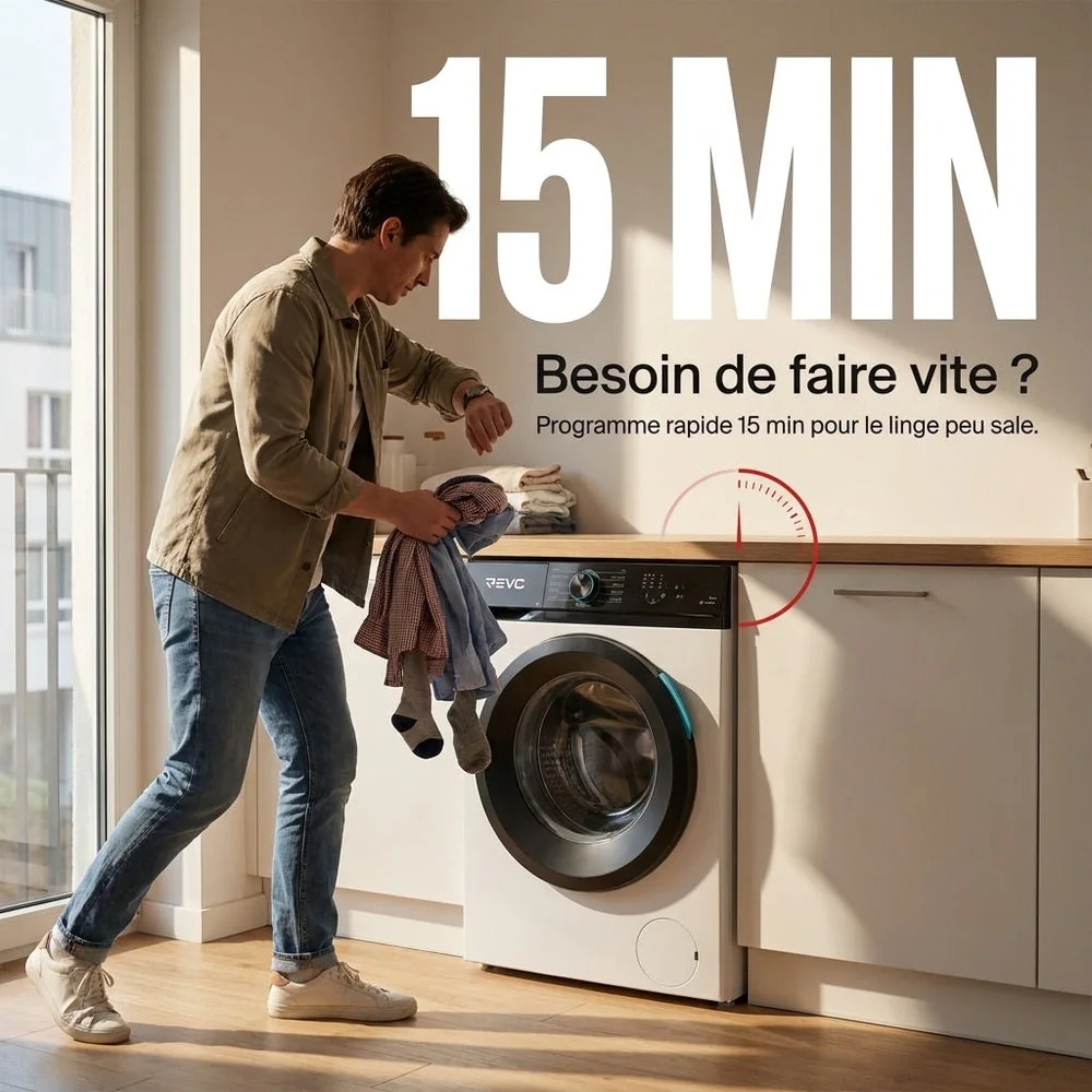 Lave-Linge Hublot REVO Pureva 8 – Machine à Laver 8 kg – Classe A – 1200 tr/min – 11 Programmes – Vapeur & Moteur Inverter - 5
