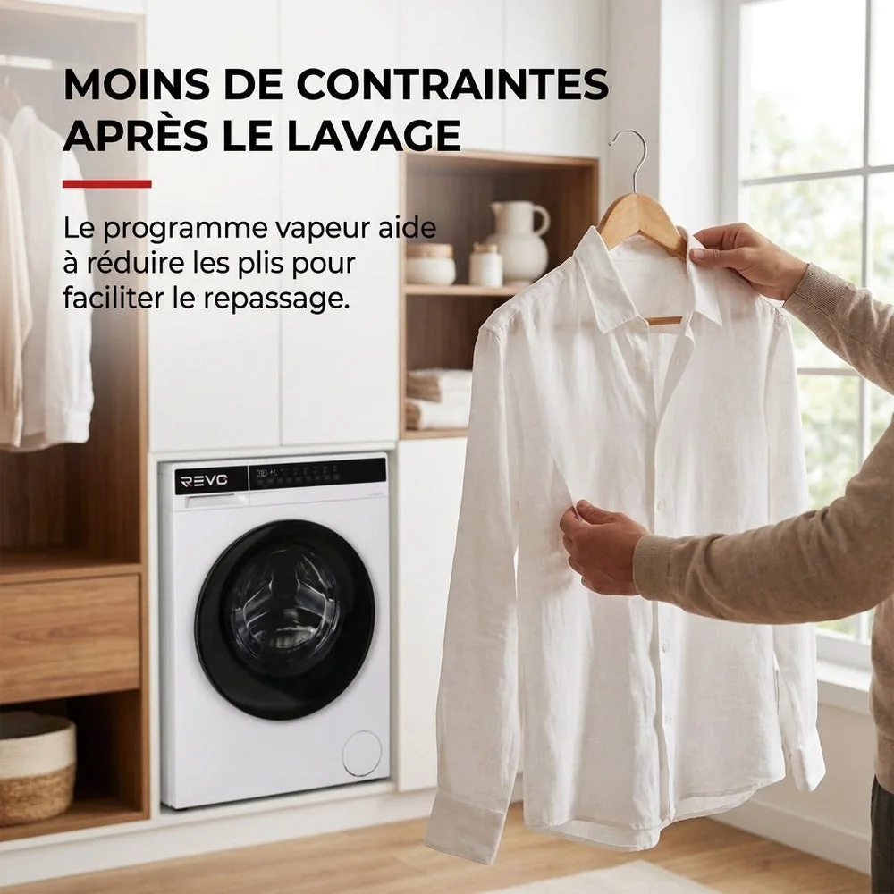 Lave-Linge REVO Pure 7 – Machine à Laver 7 kg – Classe A – 1 200 tr/min – 12 Programmes – Vapeur - 3