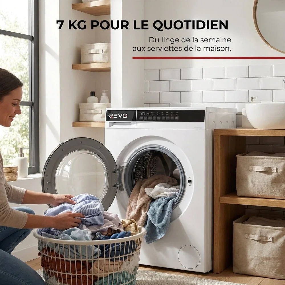Lave-Linge REVO Pure 7 – Machine à Laver 7 kg – Classe A – 1 200 tr/min – 12 Programmes – Vapeur - 5
