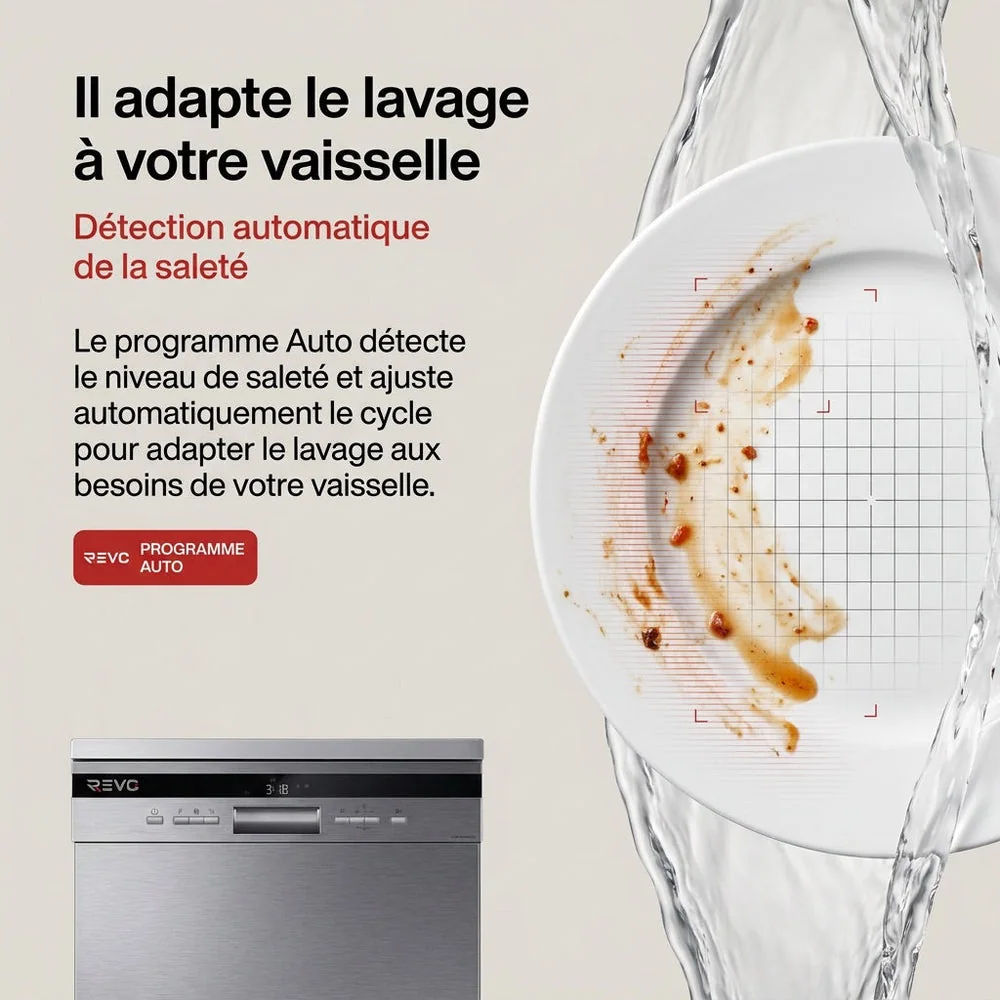 Lave-Vaisselle Pose Libre REVO Altis 14 – 14 Couverts – 44 dB – 8 Programmes – Ouverture Automatique – Inox - 4