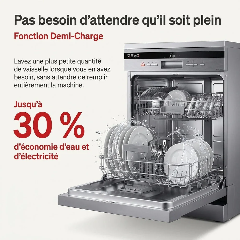 Lave-Vaisselle Pose Libre REVO Altis 14 – 14 Couverts – 44 dB – 8 Programmes – Ouverture Automatique – Inox - 5