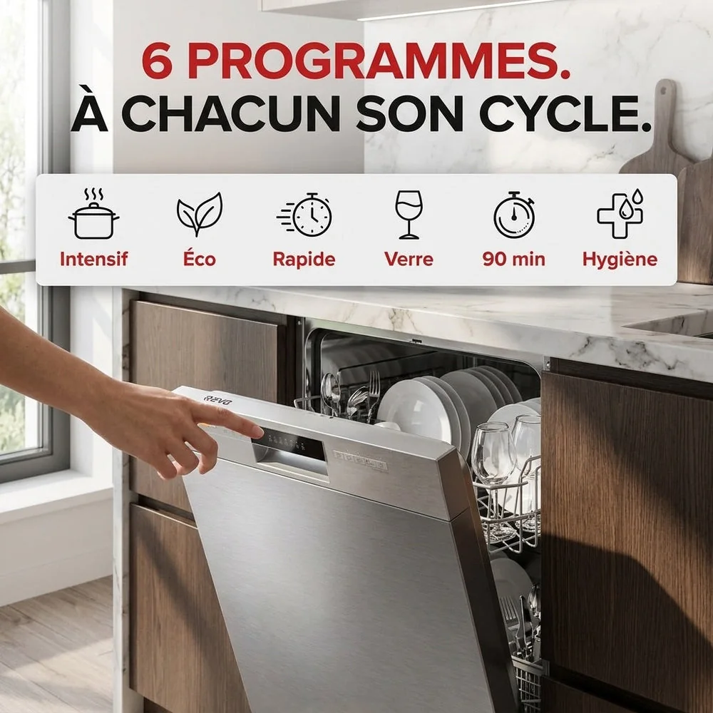 Lave-Vaisselle Pose Libre REVO Soreva 12 – 12 Couverts – 47 dB – 6 Programmes – Lavage Hygiénique 72°C – Inox - 4