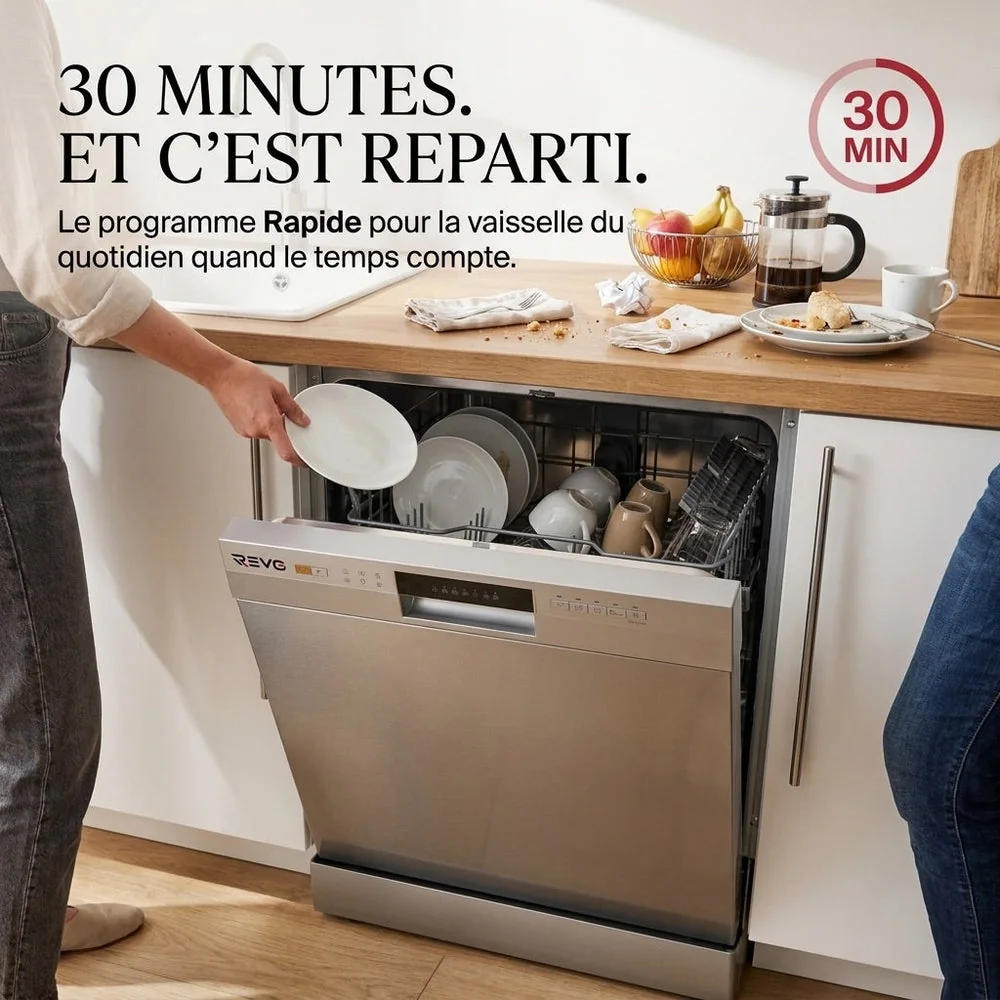 Lave-Vaisselle Pose Libre REVO Soreva 12 – 12 Couverts – 47 dB – 6 Programmes – Lavage Hygiénique 72°C – Inox - 6