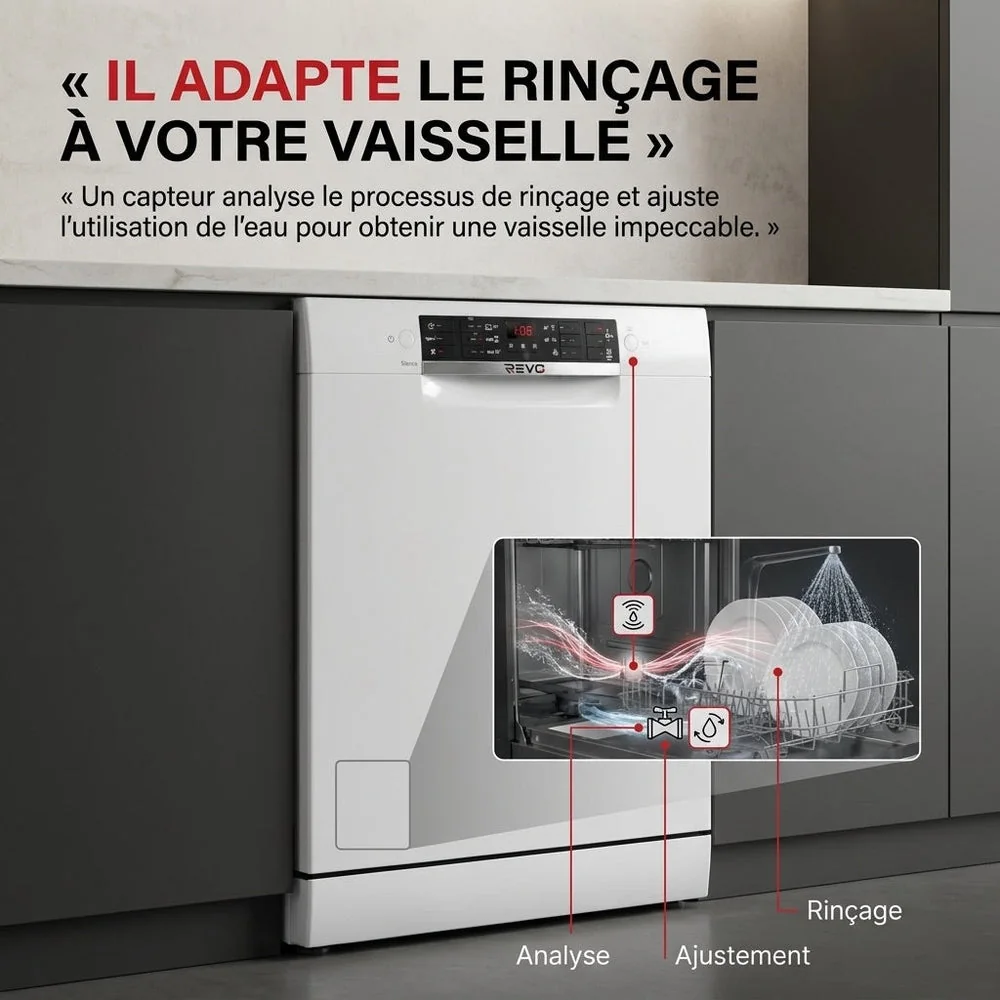 Lave-Vaisselle REVO Clario – 60 cm – 6 Programmes – Séchage Extra – 48 dB – Panier Réglable 3 Niveaux - 4