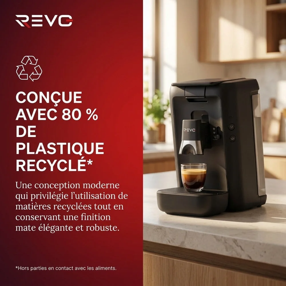 Machine à Café à Dosettes REVO Duoza – 1 450 W – 3 Styles de Café – 2 Tasses Simultanées – Réservoir 1,2 L - 5