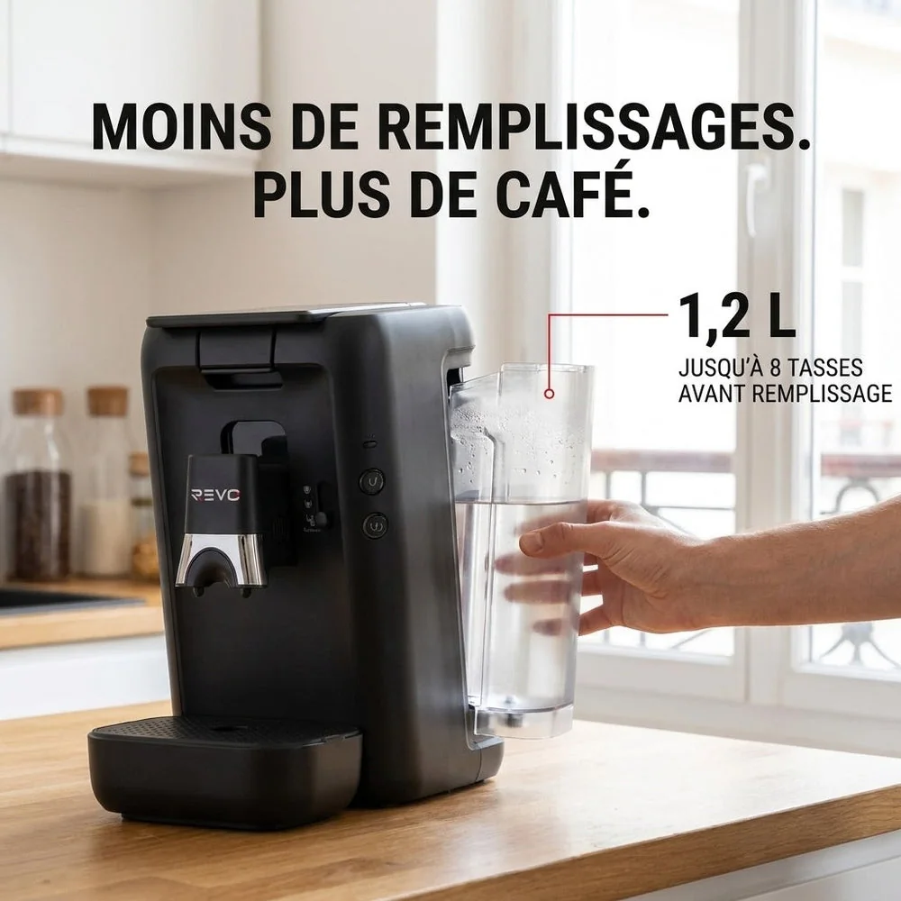 Machine à Café à Dosettes REVO Duoza – 1 450 W – 3 Styles de Café – 2 Tasses Simultanées – Réservoir 1,2 L - 6