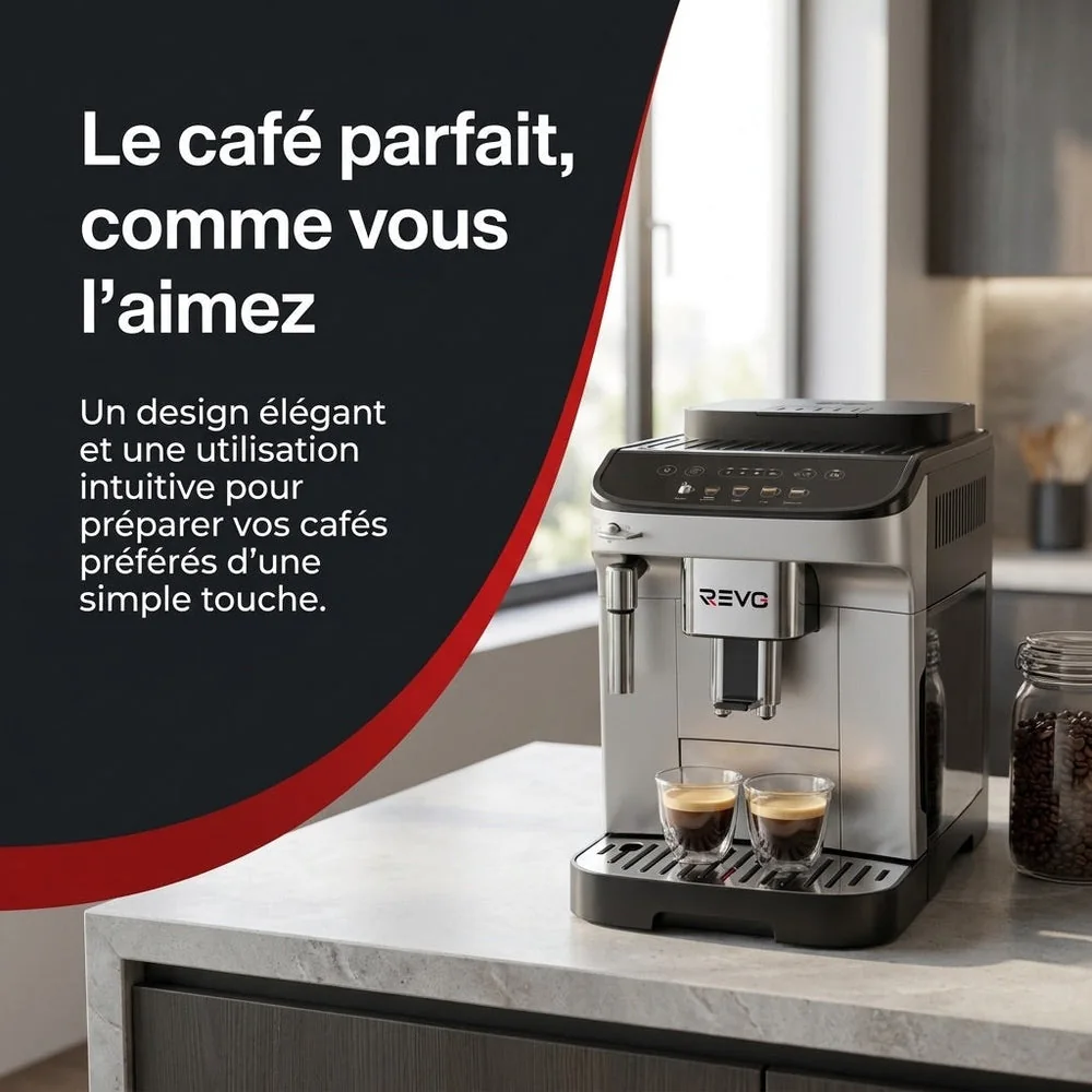 Machine à Café à Grains REVO Barista – Machine Expresso Automatique 1 450 W – 5 Boissons – Broyeur Intégré – Buse Vapeur – 1,8 L - 3