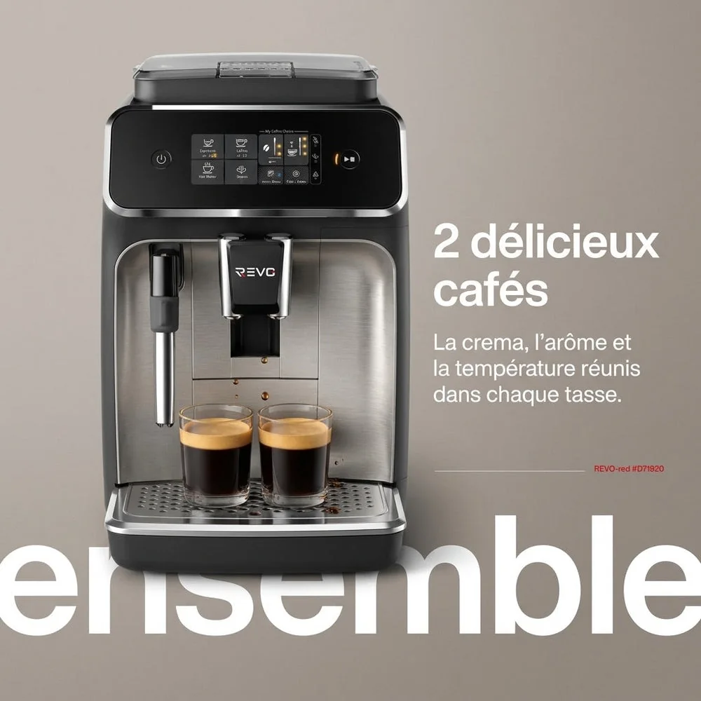 Machine à Café à Grains REVO Crema – Expresso Broyeur Automatique 1 500 W – 2 Cafés – Écran Tactile – Mousseur à Lait – 1,8 L - 5