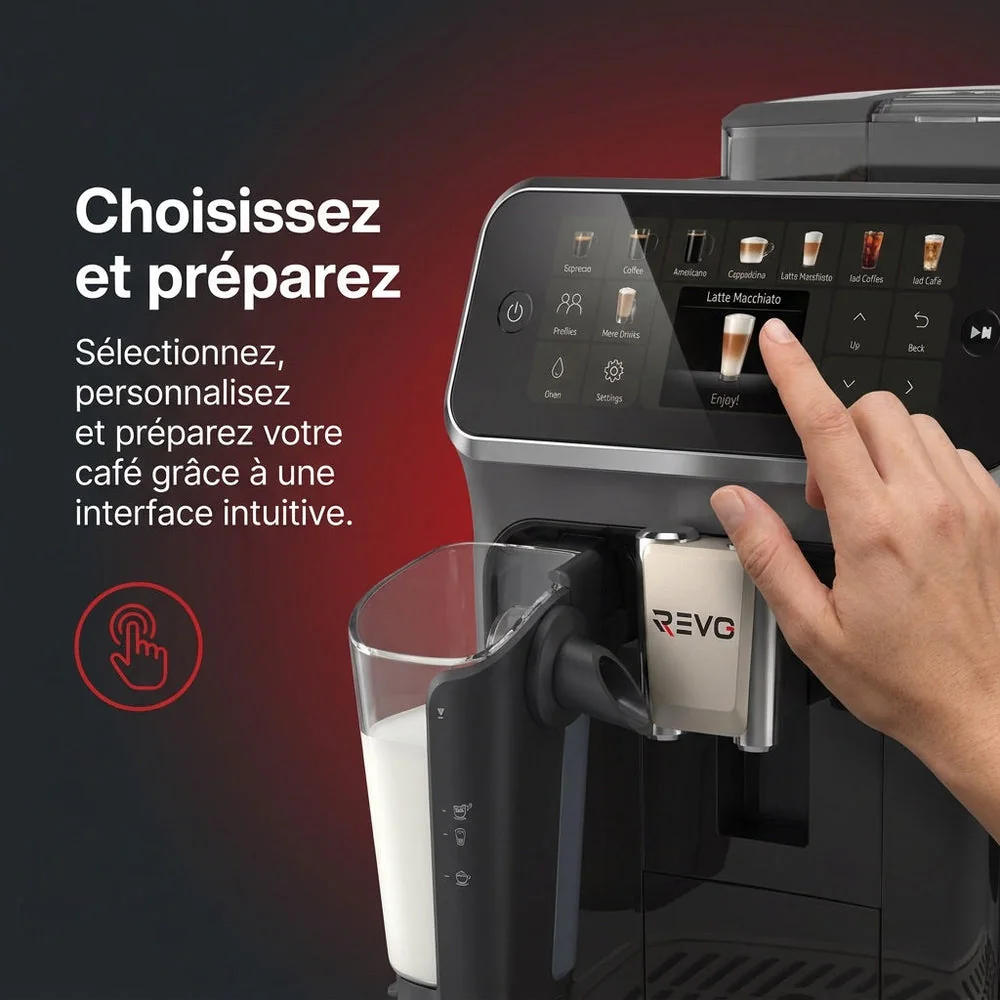 Machine à Café à Grains REVO Prestigio – Expresso Broyeur Automatique 1 500 W – 20 Boissons Chaudes & Glacées – Carafe à Lait – 4 Profils – 1,8 L - 5