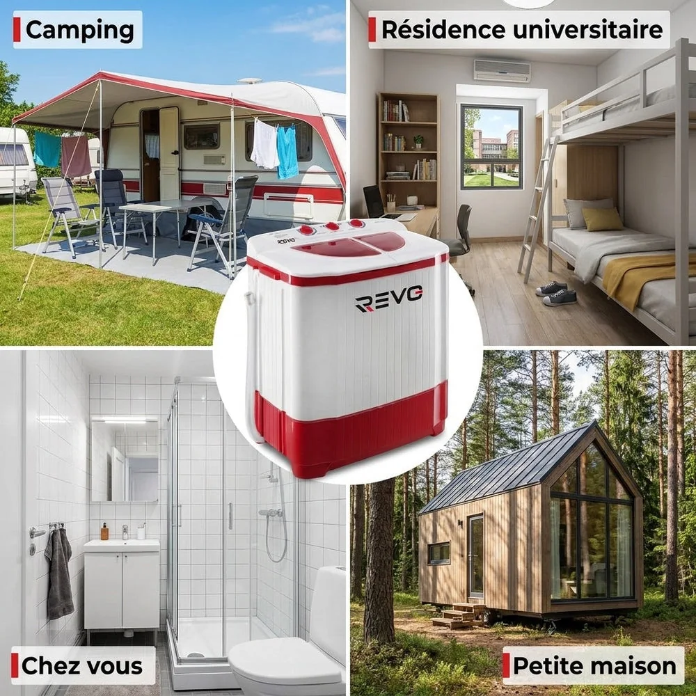 Mini Lave-Linge REVO Nomad 4.5 – Machine à Laver Portable 4,5 kg – Essorage 3,5 kg – 2 Compartiments – 1320 tr/min - 3