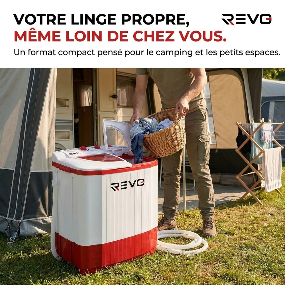 Mini Lave-Linge REVO Nomad 4.5 – Machine à Laver Portable 4,5 kg – Essorage 3,5 kg – 2 Compartiments – 1320 tr/min - 4