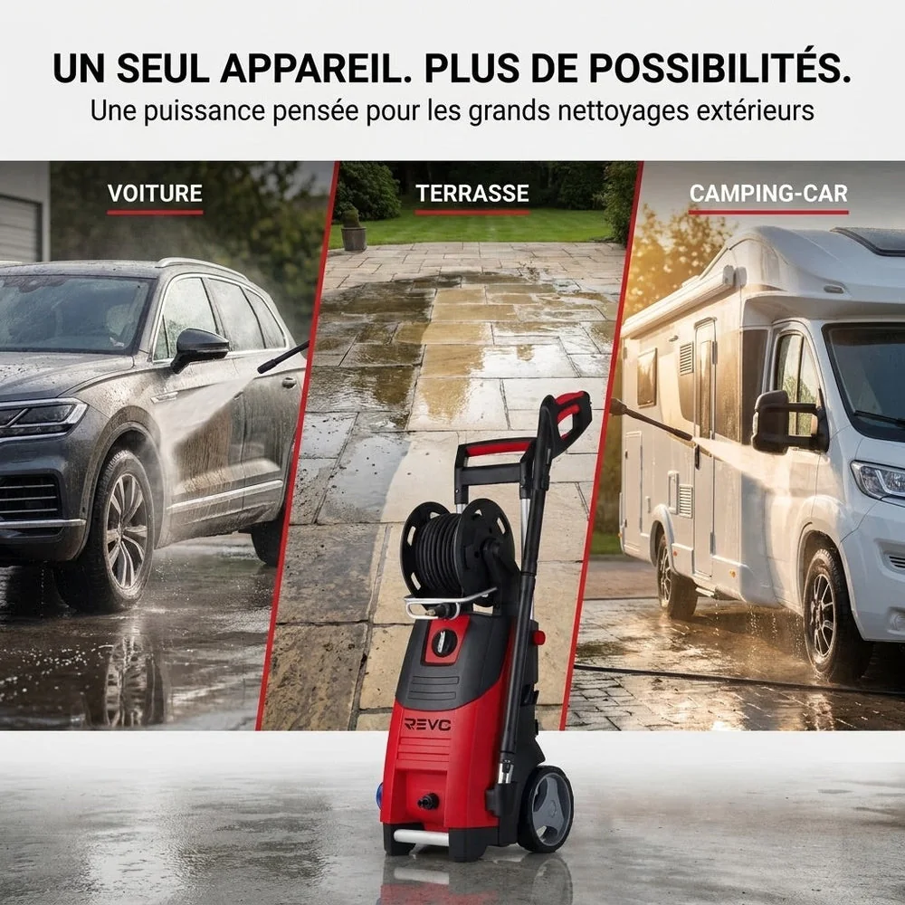 Nettoyeur Haute Pression REVO Forge 200 – 3 300 W – 200 Bar – 650 L/h – Flexible 15 m avec Enrouleur - 4
