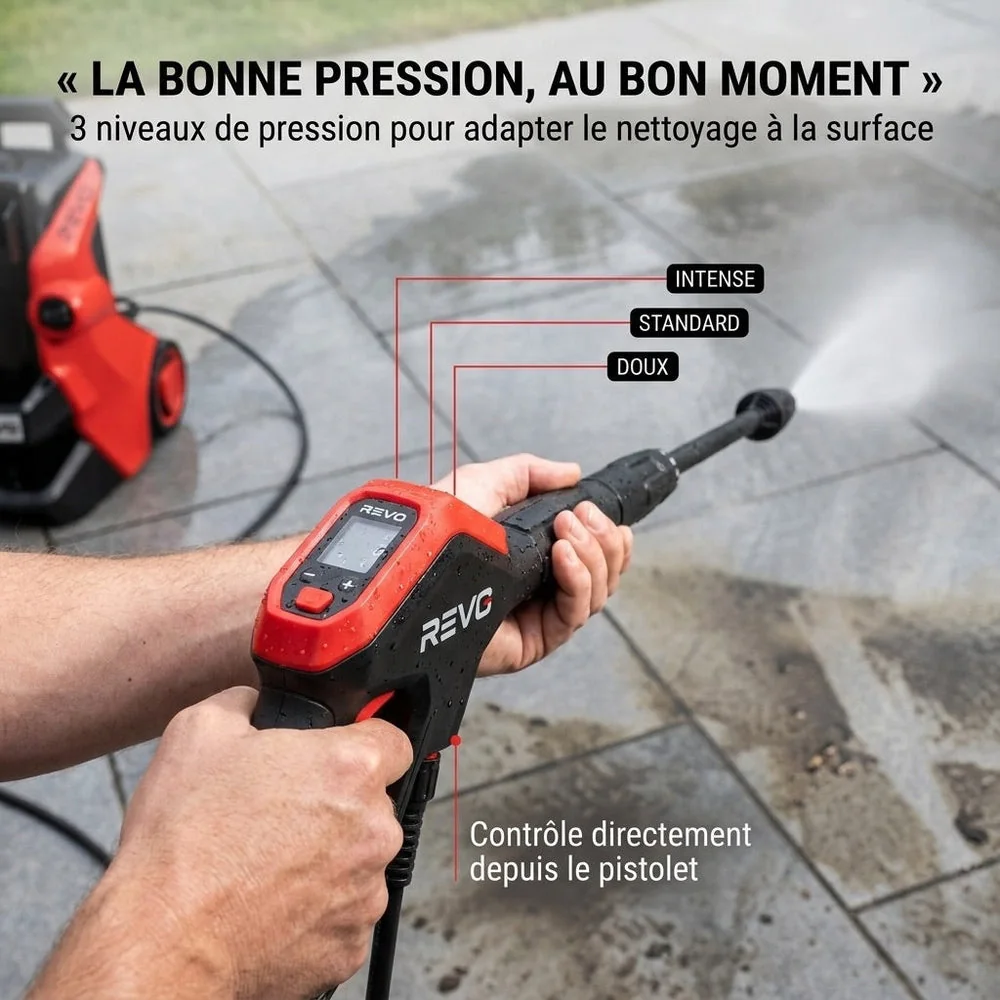 Nettoyeur Haute Pression REVO Vortex 145 – 145 Bar – 500 L/h – 40 m²/h – Flexible 10 m & Contrôle de Pression - 3