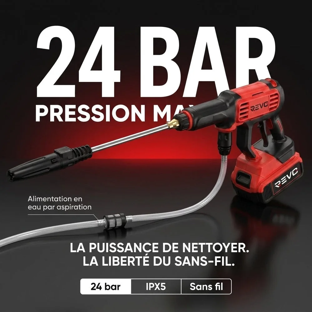 Nettoyeur Haute Pression Sans Fil REVO Jetra 24 – Pression 24 Bar – Auto-Amorçage – IPX5 – Accessoires Inclus - 4