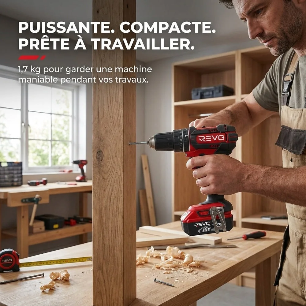 Perceuse à Percussion Sans Fil REVO Torq 62 – 18 V – 62 Nm – 3 Batteries 4,0 Ah – 2 Vitesses - 4