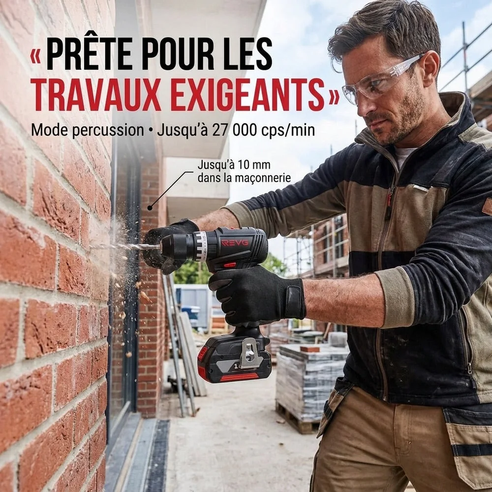 Perceuse-Visseuse à Percussion Sans Fil REVO Core 45 – 18 V – 45 Nm – Brushless – 2 Batteries 3,0 Ah – Mandrin 13 mm – Coffret Inclus - 3
