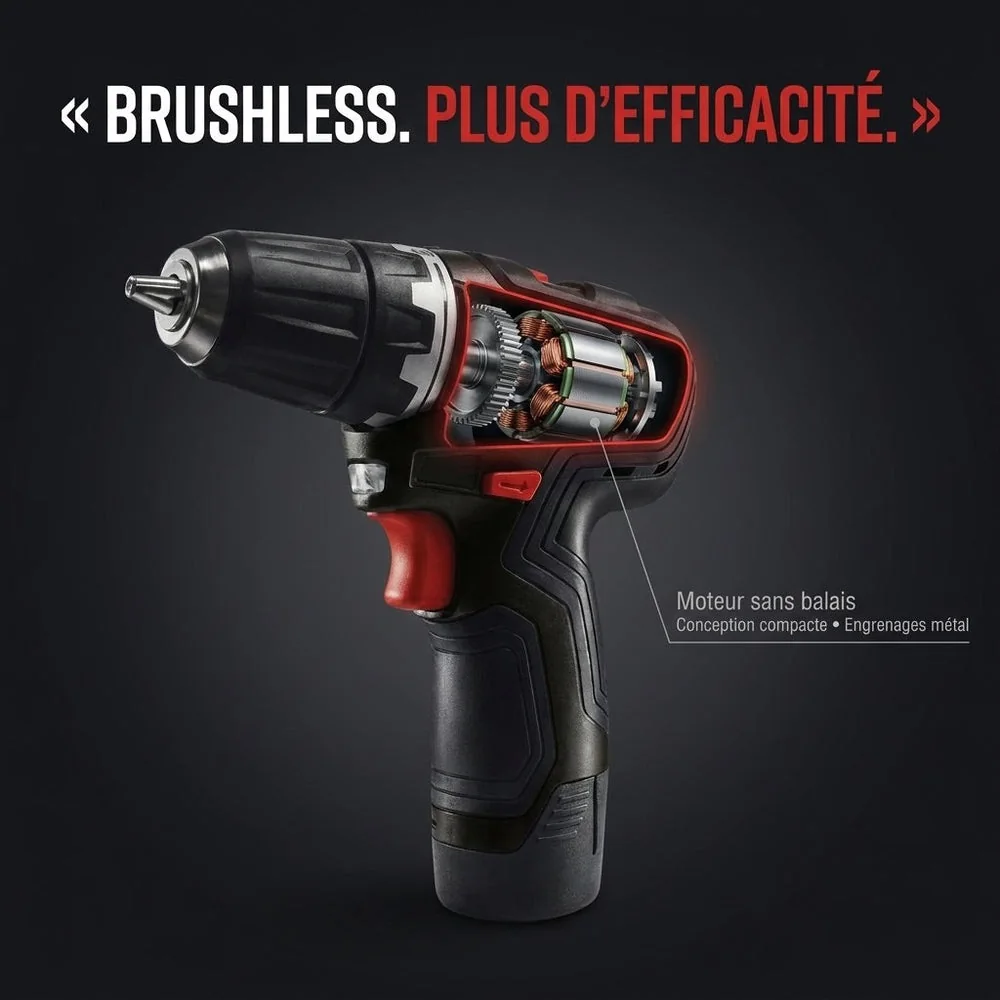 Perceuse-Visseuse Sans Fil REVO Pivot 35 – 12 V – 35 Nm – Brushless – 4 Accessoires Interchangeables – Mandrin 10 mm – Coffret Inclus - 5