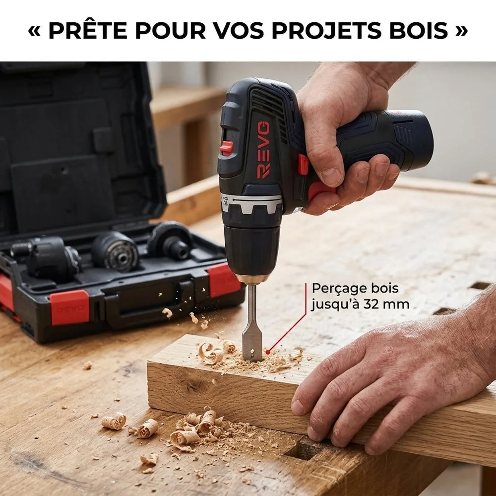 Perceuse-Visseuse Sans Fil REVO Pivot 35 – 12 V – 35 Nm – Brushless – 4 Accessoires Interchangeables – Mandrin 10 mm – Coffret Inclus - 6