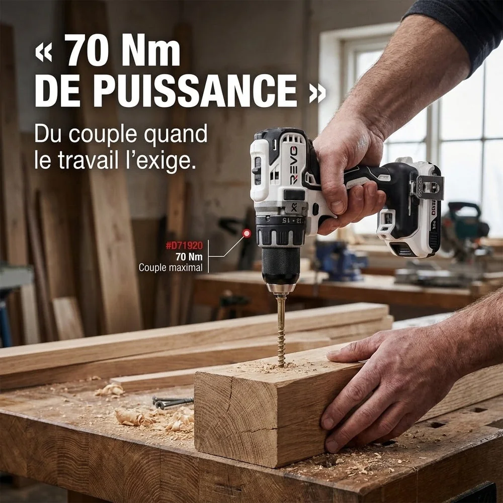 Perceuse-Visseuse Sans Fil REVO Striker 70 – 18 V – 70 Nm – 2 Batteries 5 Ah – Brushless – Mandrin 13 mm – Coffret Inclus - 3