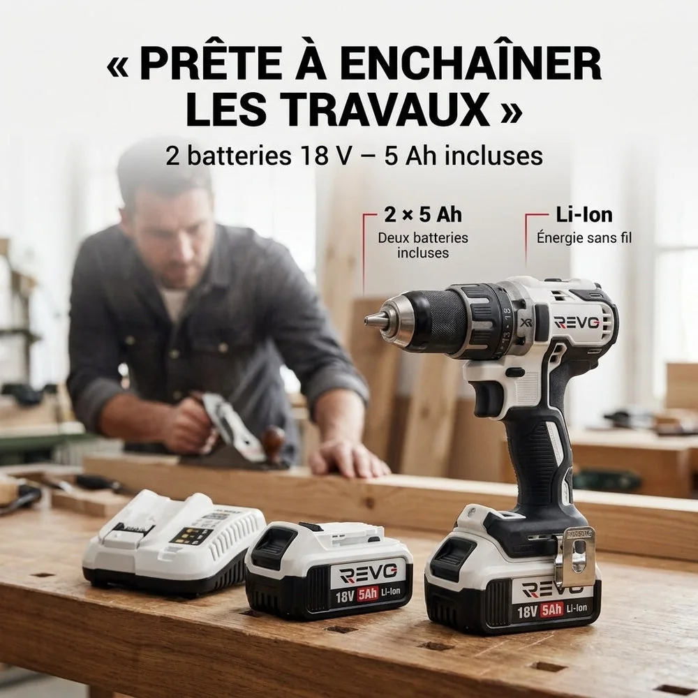 Perceuse-Visseuse Sans Fil REVO Striker 70 – 18 V – 70 Nm – 2 Batteries 5 Ah – Brushless – Mandrin 13 mm – Coffret Inclus - 4