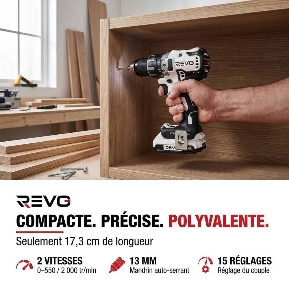 Perceuse-Visseuse Sans Fil REVO Striker 70 – 18 V – 70 Nm – 2 Batteries 5 Ah – Brushless – Mandrin 13 mm – Coffret Inclus - 5