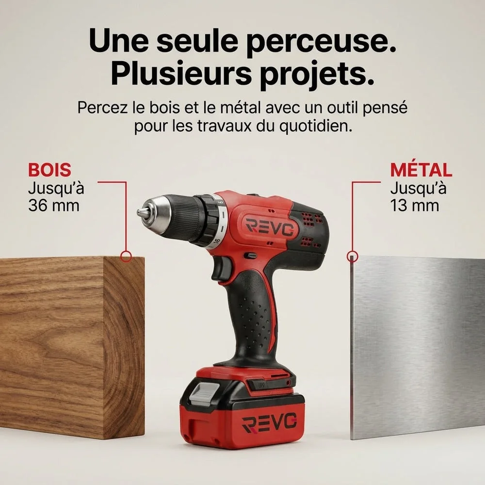 Perceuse-Visseuse Sans Fil REVO Voltis 42 – 18 V – 42 Nm – 2 Batteries 3 Ah – 2 Vitesses – Mandrin 13 mm – Coffret Inclus - 4