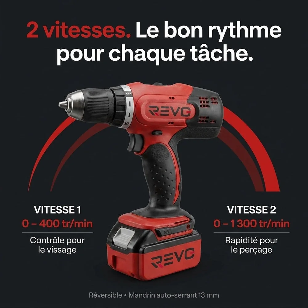 Perceuse-Visseuse Sans Fil REVO Voltis 42 – 18 V – 42 Nm – 2 Batteries 3 Ah – 2 Vitesses – Mandrin 13 mm – Coffret Inclus - 5