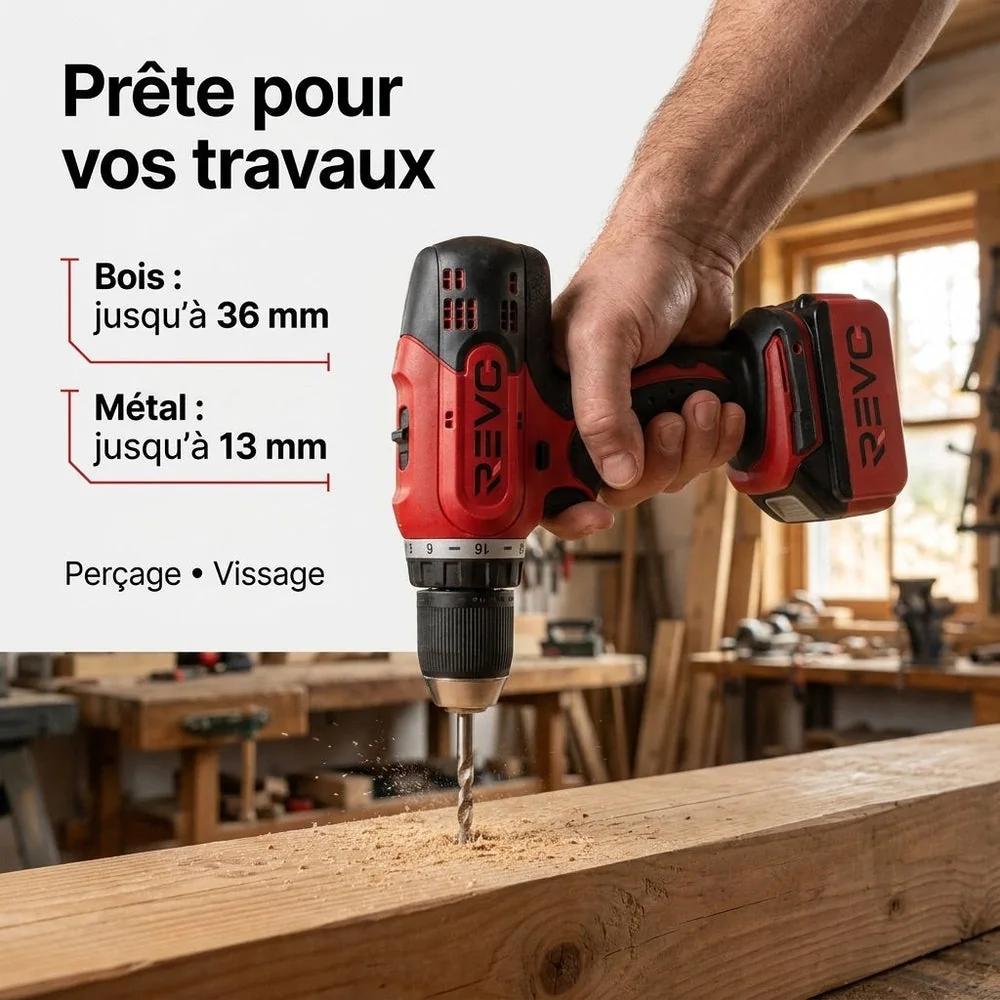 Perceuse-Visseuse Sans Fil REVO Voltis 42 – 18 V – 42 Nm – 2 Batteries 3 Ah – 2 Vitesses – Mandrin 13 mm – Coffret Inclus - 6