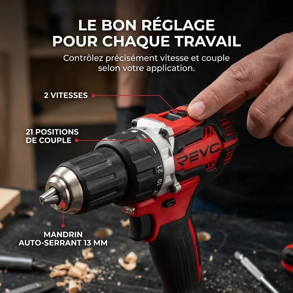 Perceuse-Visseuse Sans Fil REVO Vortex 54 – 18 V – 54 Nm – Moteur Brushless – 2 Vitesses – Mandrin 13 mm – Produit Seul - 3