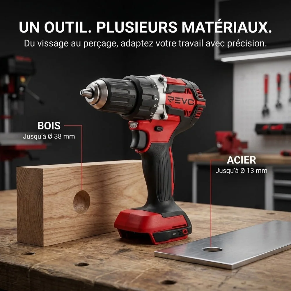 Perceuse-Visseuse Sans Fil REVO Vortex 54 – 18 V – 54 Nm – Moteur Brushless – 2 Vitesses – Mandrin 13 mm – Produit Seul - 4