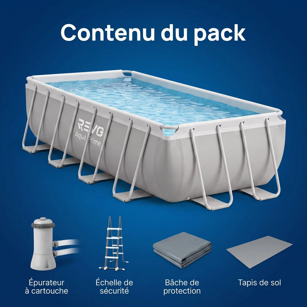 Piscine Hors-Sol Rectangulaire REVO Aqua Prime – 400 × 200 × 122 cm – 8 418 L – Filtration à Cartouche - 3