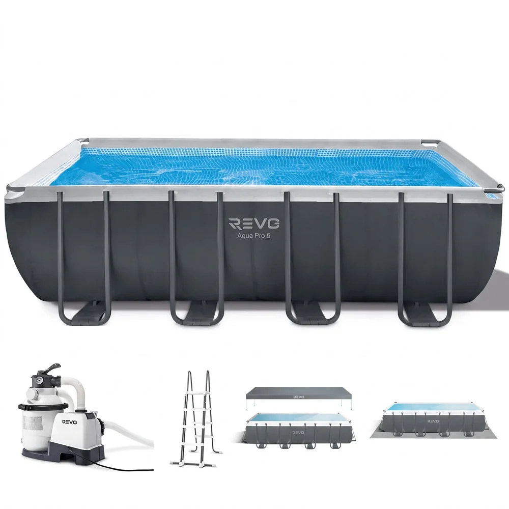Piscine Hors-Sol Rectangulaire REVO Aqua Pro 5 – 549 × 274 × 132 cm – 17 203 L – Filtre à Sable – Échelle & Bâche Incluses